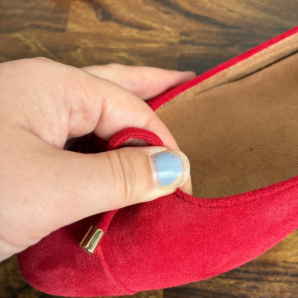 Vionic Womens Klara Suede Square Toe Bow Ballet Flat Size 9 Red